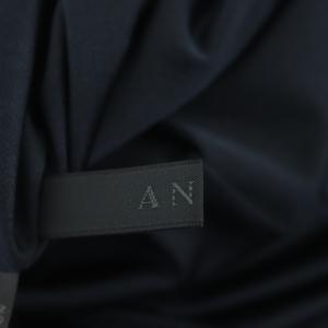 ANAYI トリアセテートワンピース ノースリーブ クルーネック ミモレ丈 ロング プリーツ レース 34 紺 ネイビー