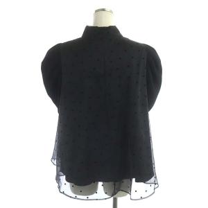 CELFORD 22AW ドットフロッキーブラウス 半袖 パフスリーブ プルオーバー リボン 38 黒 ブラック
