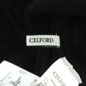 CELFORD 22AW マーメイドワンピース ニット リブ 長袖 袖スリット オープンショルダー ロング ハイネック 36 黒 白 ブラック