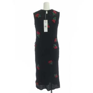 GRACE CONTINENTAL 21AW アップリケフラワーニットワンピース ロング ノースリーブ 36 ブラック レッド グリーン