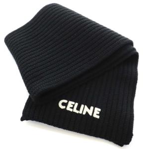 CELINE 2AC35619S エディスリマン マフラー ニット リブ編み ウール ブラック 