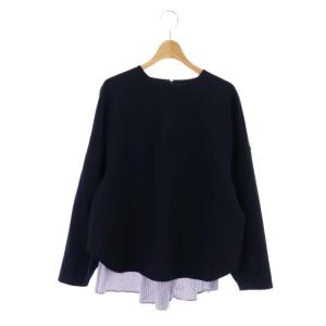 ダブルクロスレイヤードトップス カットソー 長袖 38 ネイビー