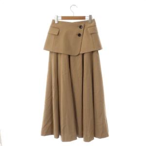 LANVIN en Bleu レイヤード2WAYフレアスカート ロング ウール デザインベルト付き 36 ベージュ