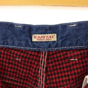 KAPITAL デニム×千鳥チェック2TONE ペインターパンツ ワーク ボタンフライ 3 青 赤 黒 ブルー レッド ブラック