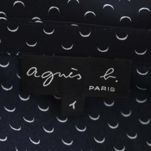 agnes b. ワンピース スクエアネック 長袖 ロング 総柄 プルオーバー 1 濃紺 白 ネイビー ホワイト