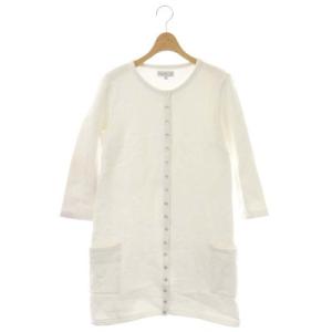 20年 ロングカーディガン スウェット 七分袖 スナップボタン 裏起毛 クルーネック 3 白 ホワイト