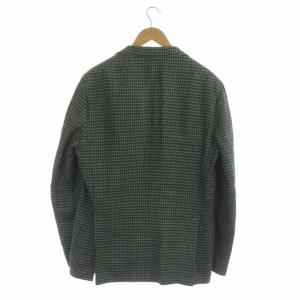 Finamore ハウンドトゥース リネン テーラード ジャケット 2B 背抜き 3 緑 紺 グリーン ネイビー