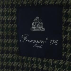 Finamore ハウンドトゥース リネン テーラード ジャケット 2B 背抜き 3 緑 紺 グリーン ネイビー