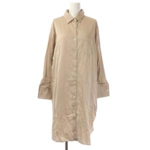 シャツワンピース 前開き コットン ロング 長袖 2 ベージュ