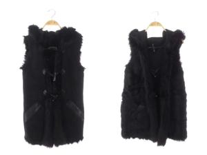 ベスト ムートン ファー リバーシブル フード ロング 羊革 38 ブラック