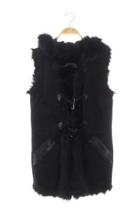 LOUIS VUITTON ベスト ムートン ファー リバーシブル フード ロング 羊革 38 ブラック