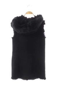 LOUIS VUITTON ベスト ムートン ファー リバーシブル フード ロング 羊革 38 ブラック