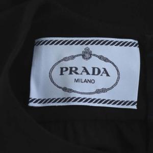 PRADA 幾何柄 半袖 ワンピース フレア ギャザー ひざ丈 38S 黒 ブラック オレンジ ホワイト