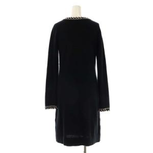 EPOCA ザショップ THESHOP パールニットワンピース 膝丈 タイト 長袖 クルーネック ウール カシミヤ混 38 黒 ブラック