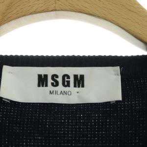 MSGM ニット カットソー ラップ調 長袖 ストライプ コットン XS 紺 緑 白 水色 ネイビー グリーン ホワイト ライトブルー