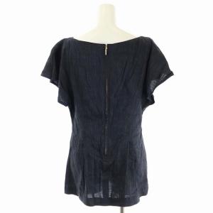 EPOCA デニムライクブラウス プルオーバー リネン 半袖 ペプラム ストレッチ 40 ダークネイビー