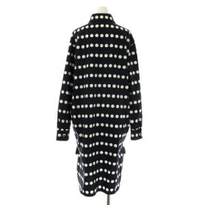 Max Mara ドット柄 シャツ ワンピース 長袖 ミモレ丈 ロング Iライン 42 紺 白 ネイビー ホワイト