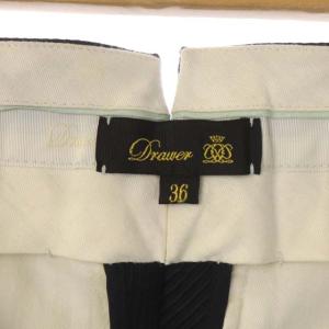 Drawer カルゼフロントステッチパンツ クロップドパンツ ピンタック ストレート 36 黒 ブラック