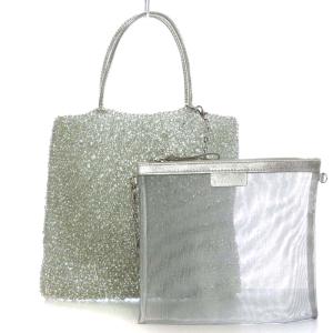 ワイヤーバッグ ハンドバッグスクエア ポーチ付き シルバー色