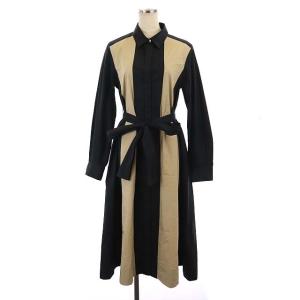 20AW バイカラーシャツドレス ワンピース ロング フレア 長袖 36 ブラック ベージュ