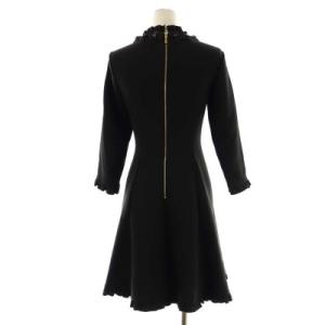 kate spade new york 長袖花ビジューワンピース 膝丈 フレア フリル 0 黒 ブラック