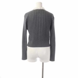 CELFORD 22AW デタッチャブルボウ&カラーカーデ リブニットカーディガン ウール混 長袖 ビジューボタン 38 グレー