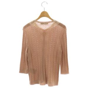 VALENTINO カーディガン ニット レースフリル 七分袖 クルーネック ケーブル XL ピンクベージュ ベージュ