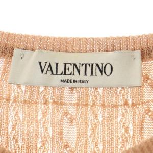 VALENTINO カーディガン ニット レースフリル 七分袖 クルーネック ケーブル XL ピンクベージュ ベージュ