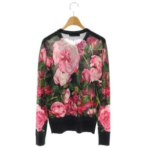 DOLCE&GABBANA カシミヤシルク カーディガン 花柄 ニット 長袖 前開き 40 黒 ピンク 緑