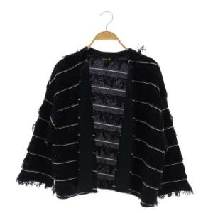 7Gフリンジスパングルカーディガン 近年モデル ニット 長袖 スパンコール ノーボタン 1 黒 白 ブラック ホワイト