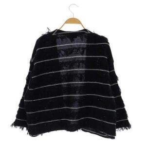 Drawer 7Gフリンジスパングルカーディガン 近年モデル ニット 長袖 スパンコール ノーボタン 1 黒 白 ブラック ホワイト