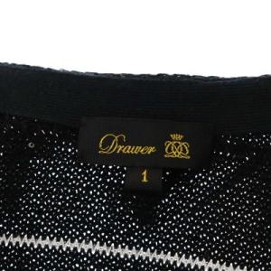 Drawer 7Gフリンジスパングルカーディガン 近年モデル ニット 長袖 スパンコール ノーボタン 1 黒 白 ブラック ホワイト