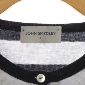 JOHN SMEDLEY ウール カーディガン ボーダー 前開き ニット 長袖 S 黒 ブラック グレー