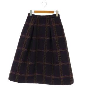 ジャガード チェック スカート フレア ミモレ丈 ロング 36 紫 黒 マルチカラー パープル ブラック