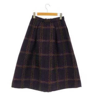 Grace Class ジャガード チェック スカート フレア ミモレ丈 ロング 36 紫 黒 マルチカラー パープル ブラック