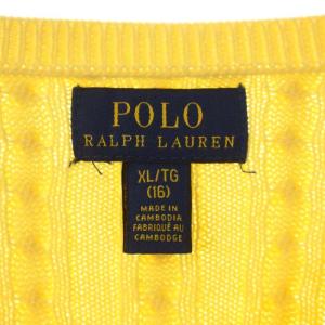 POLO RALPH LAUREN カーディガン ケーブル編ニット カットソー ラウンドネック 長袖 XL 黄 イエロー