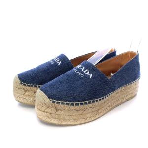 スリッポン プラットフォーム 厚底 デニム エスパドリーユ 36ブルー