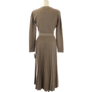 CELFORD プリーツニットワンピース ロング フレア 長袖 クルーネック 36 モカ