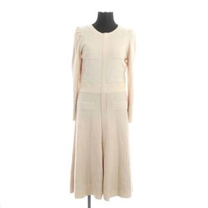 21SS マーメイドニットワンピース リブ クルーネック ミモレ丈 ロング 長袖 38 ライトピンク