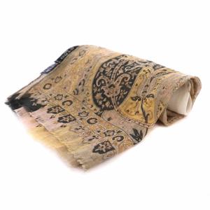 ETRO ストール スカーフ リネン シルク ペイズリー柄 黄 茶 ライトブラウン