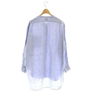 MARGARET HOWELL 20SS Oversized collarless シャツ チュニック 長袖 バンドカラー リネン 2 ライトブルー
