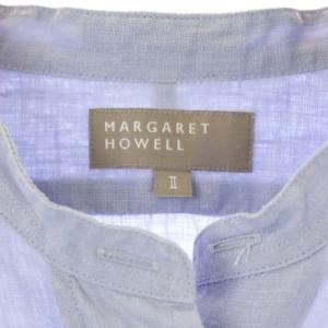 MARGARET HOWELL 20SS Oversized collarless シャツ チュニック 長袖 バンドカラー リネン 2 ライトブルー
