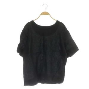 MARGARET HOWELL LINEN VOILE トップス カットソー リネン 五分袖 プルオーバー ラウンドネック 2 黒 ブラック
