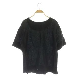 MARGARET HOWELL LINEN VOILE トップス カットソー リネン 五分袖 プルオーバー ラウンドネック 2 黒 ブラック