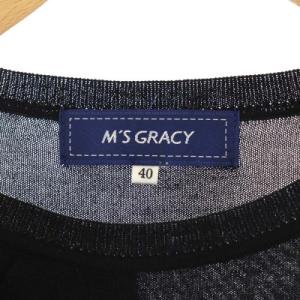 M'S GRACY フラワーコサージュ付変形フリルプルオーバーニット カットソー 長袖 クルーネック 40 黒 ブラック