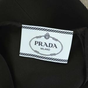 PRADA ノースリーブ チェック ドッキングワンピース ミモレ丈フレア 38 黒 グレー 白