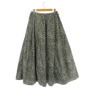 Drawer レオパードタックロングスカート フレア 36 グリーングレー アイボリー