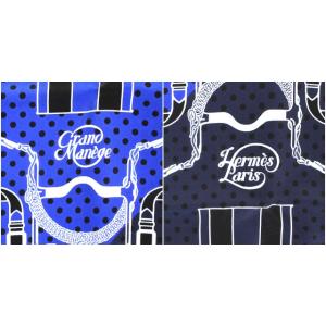HERMES カレ55 CRANO MANEGE スカーフ シルク バイカラー ブルー
