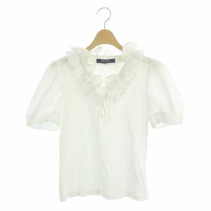 フリルカットソー Vネック 半袖 リボン プルオーバー 38 白 ホワイト