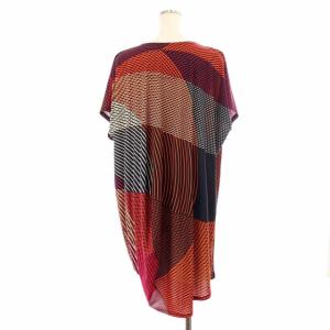ISSEY MIYAKE キカ柄 チュニック ワンピース ひざ丈 半袖 ストレッチ 2 黒 ブラック マルチカラー